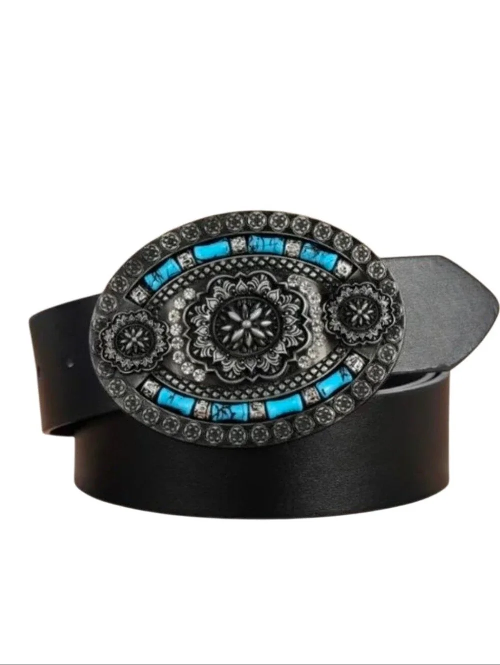 Women's Black Western Faux Turquoise Stone Belt